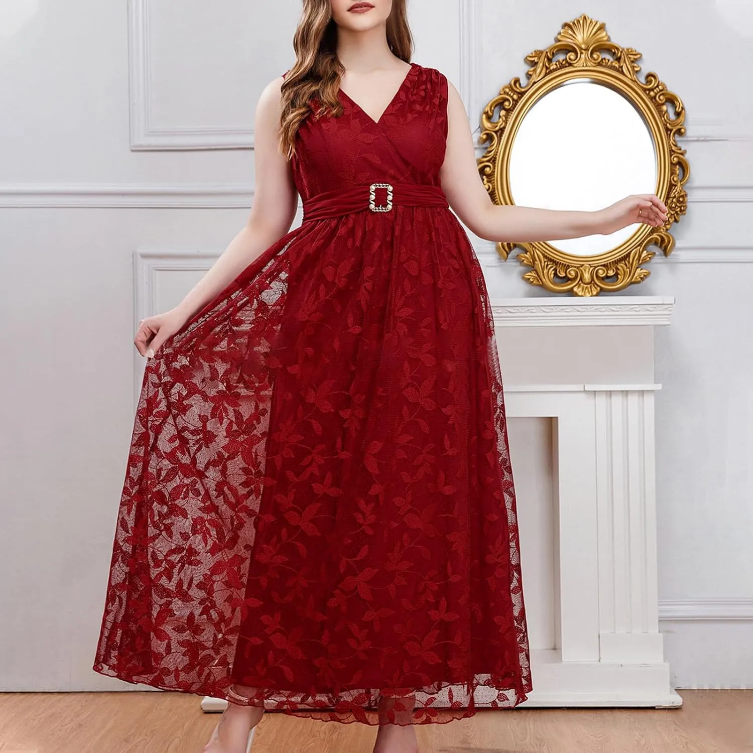 Womens Plus Size Wedding Guest Dress Formal Floral Lace Cocktail Party Maxi Dresses Chiffon Mother of The Bride Dress