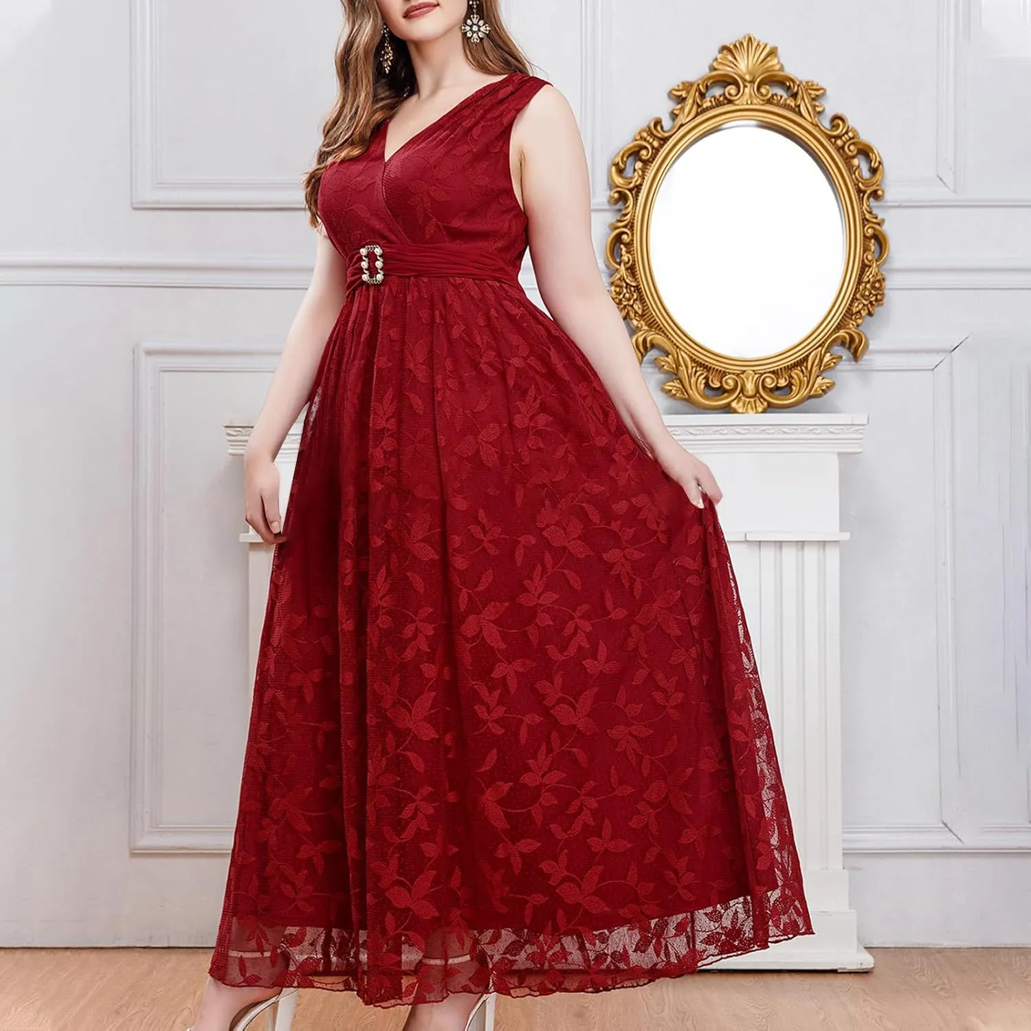 Womens Plus Size Wedding Guest Dress Formal Floral Lace Cocktail Party Maxi Dresses Chiffon Mother of The Bride Dress