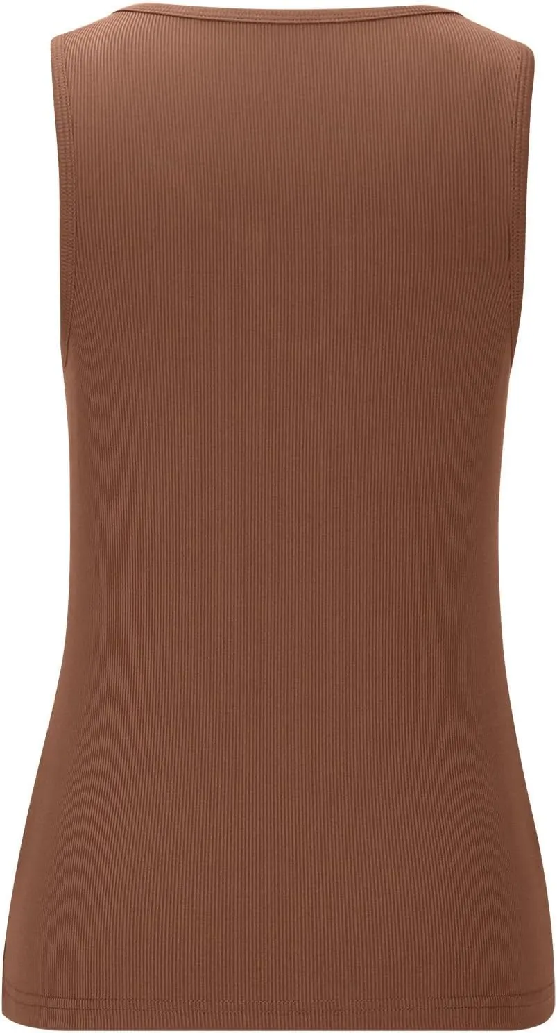 Women's Ribbed V Neck Tank Tops Summer Workout Sleeveless T Shirts Sexy Slim Fitted Basic Tee Top Undershirt Tanks