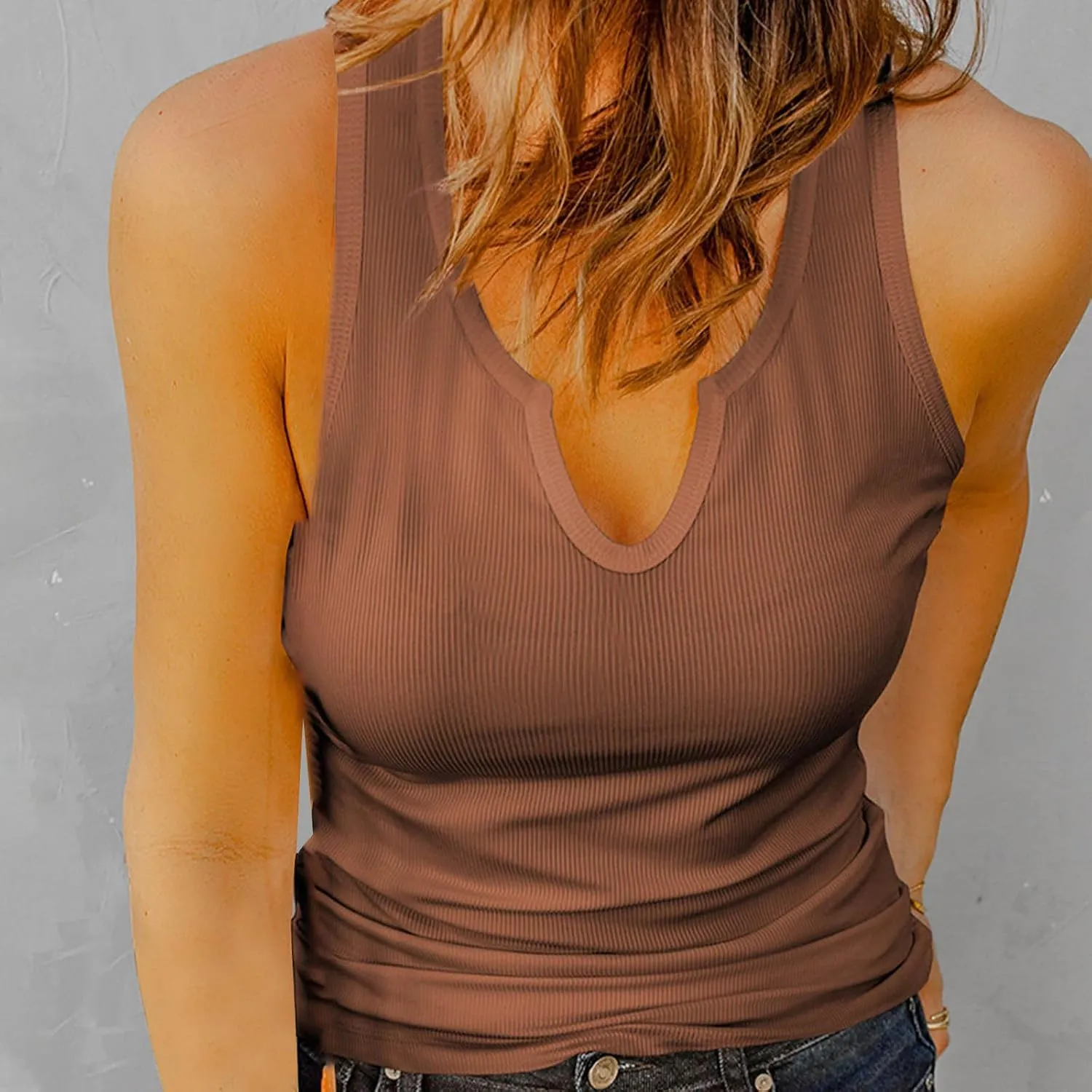 Women's Ribbed V Neck Tank Tops Summer Workout Sleeveless T Shirts Sexy Slim Fitted Basic Tee Top Undershirt Tanks