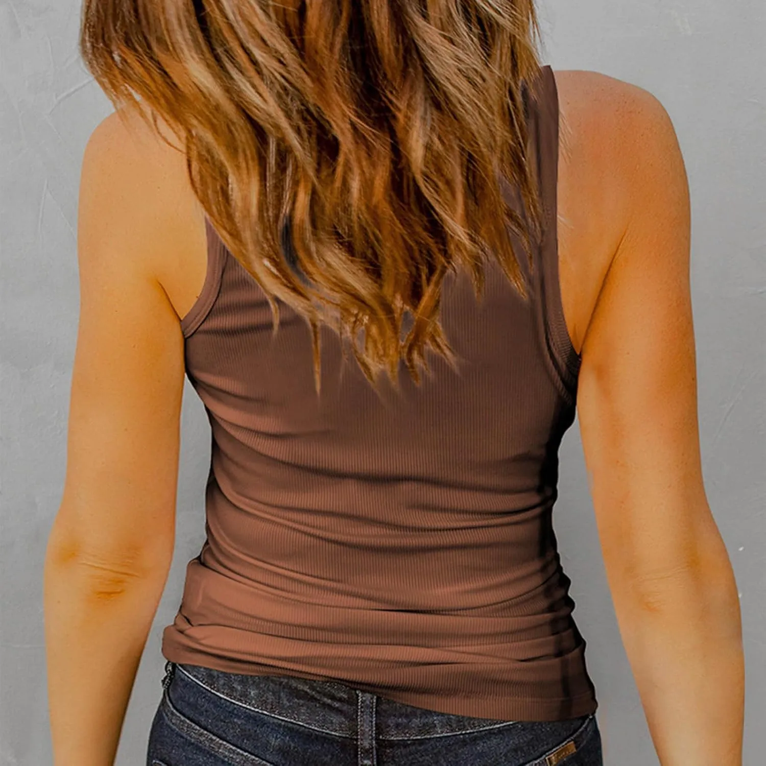 Women's Ribbed V Neck Tank Tops Summer Workout Sleeveless T Shirts Sexy Slim Fitted Basic Tee Top Undershirt Tanks