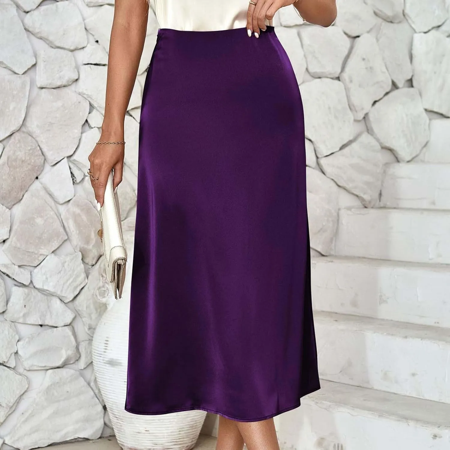 Womens Satin Skirt Silk Dressy Elegant High Waist Cocktail Evening Party Wedding Maxi Skirts Fashion Summer Outfits