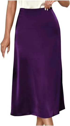 Womens Satin Skirt Silk Dressy Elegant High Waist Cocktail Evening Party Wedding Maxi Skirts Fashion Summer Outfits