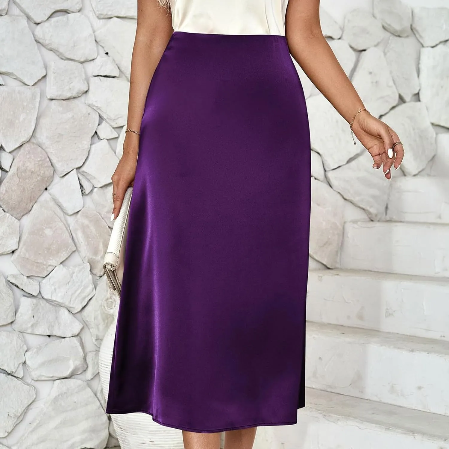 Womens Satin Skirt Silk Dressy Elegant High Waist Cocktail Evening Party Wedding Maxi Skirts Fashion Summer Outfits