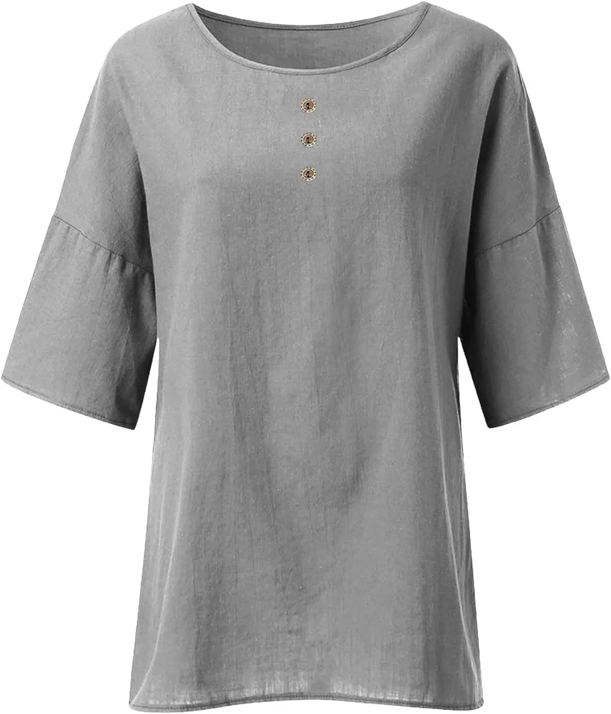 Women's Short Sleeve Linen Shirt Casual V Neck Fashion T Shirts Floral Print Loose Fit Summer Tshirts