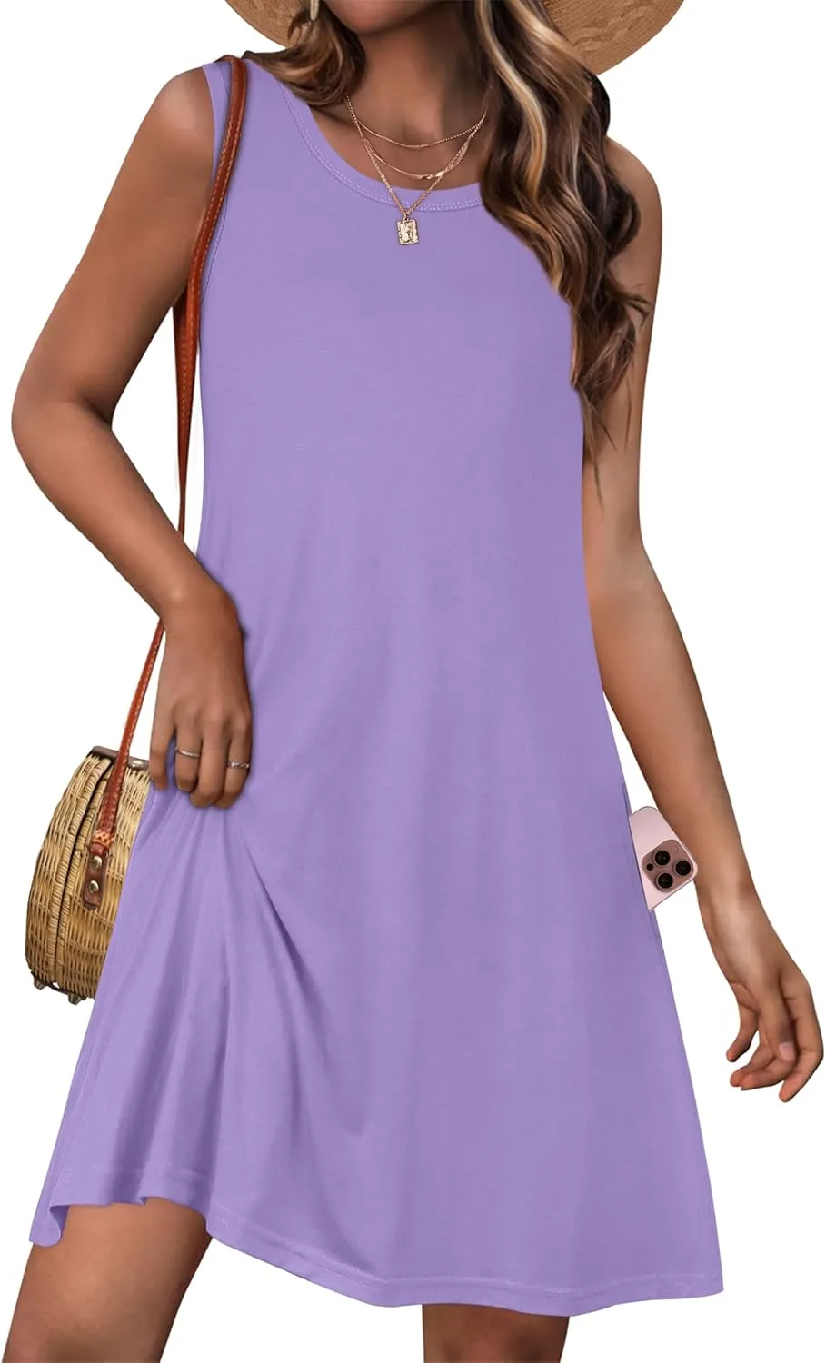 Womens Summer Dresses Casual Sleeveless Tshirt Sundress Beach Cover Up with Pockets Loose Tank Dress