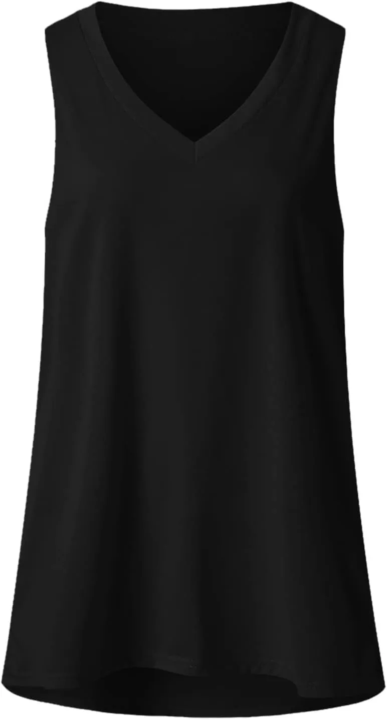 Womens Tank Tops Summer Sleeveless T Shirt Solid Color Casual Tops Athletic Tanks V Neck Tunic Shirts Street Outfits