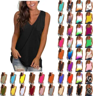 Womens Tank Tops Summer Sleeveless T Shirt Solid Color Casual Tops Athletic Tanks V Neck Tunic Shirts Street Outfits