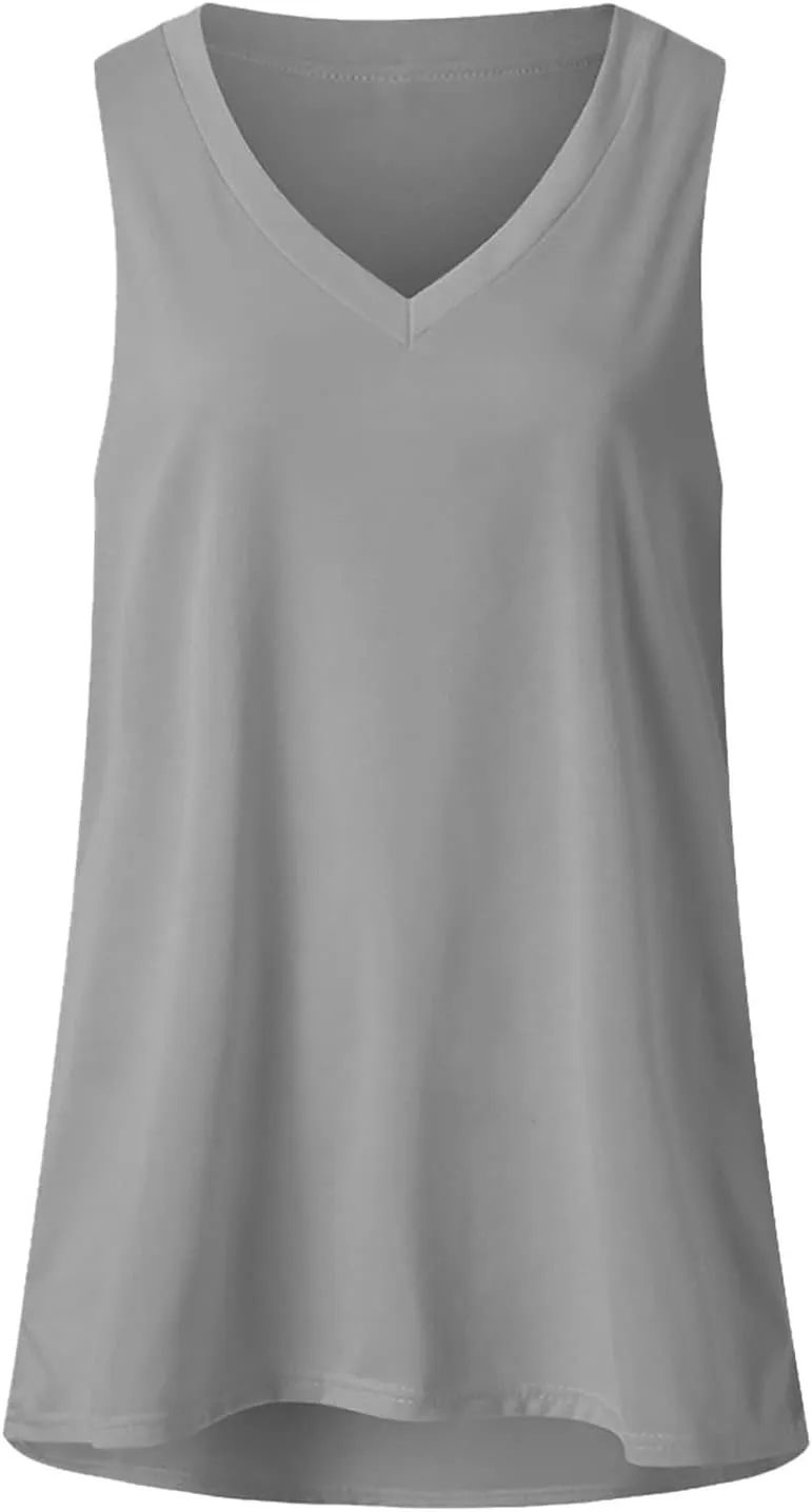 Womens Tank Tops Summer Sleeveless T Shirt Solid Color Casual Tops Athletic Tanks V Neck Tunic Shirts Street Outfits