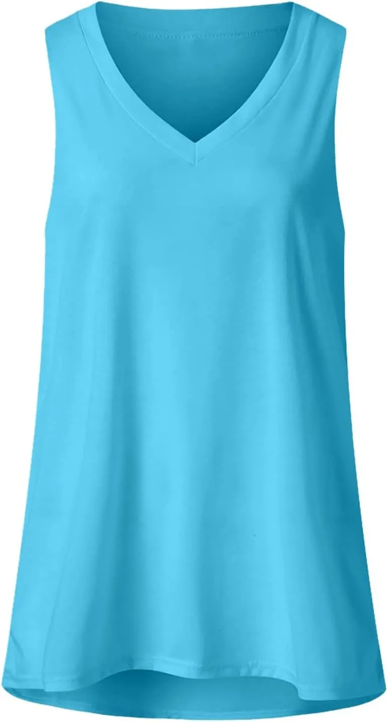 Womens Tank Tops Summer Sleeveless T Shirt Solid Color Casual Tops Athletic Tanks V Neck Tunic Shirts Street Outfits