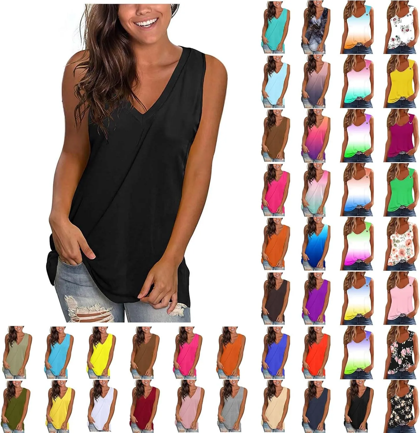 Womens Tank Tops Summer Sleeveless T Shirt Solid Color Casual Tops Athletic Tanks V Neck Tunic Shirts Street Outfits