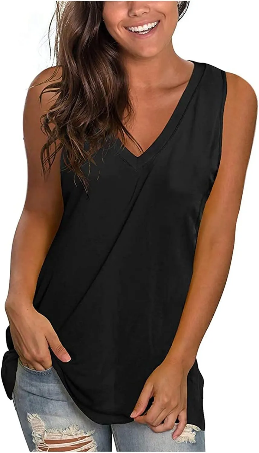 Womens Tank Tops Summer Sleeveless T Shirt Solid Color Casual Tops Athletic Tanks V Neck Tunic Shirts Street Outfits