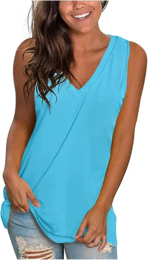 Womens Tank Tops Summer Sleeveless T Shirt Solid Color Casual Tops Athletic Tanks V Neck Tunic Shirts Street Outfits