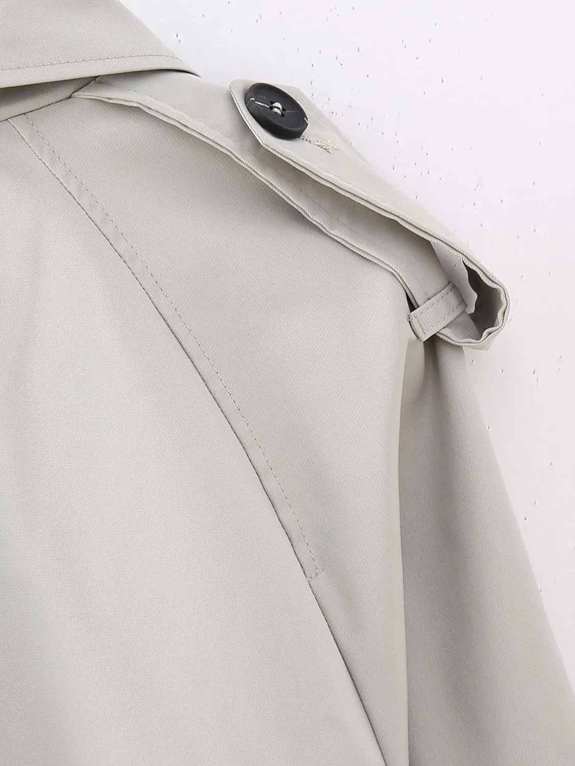 Women's Trench Coats Cropped Long Sleeve Classic Lapel Double Breasted Jacket Coat Outwear with Belt