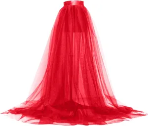 Women's Tulle Tutu Long Skirts Wedding Party Cocktail Prom Skirts Bandage Mesh Maxi Overskirt Overlay Long Bridal Dress