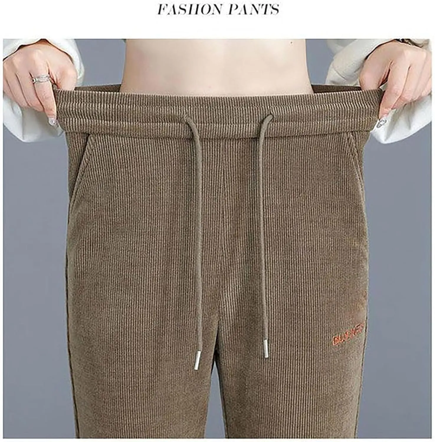 Women's Warm Plush Corduroy Jogger Pants Winter Women's Fleece Lined Elastic High Waist Straight Sweatpants