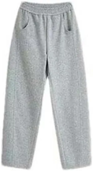 Women's Wool Casual Sweatpants for Autumn and Winter Elastic Waist Thickened Wide-Leg Solid Color Trousers