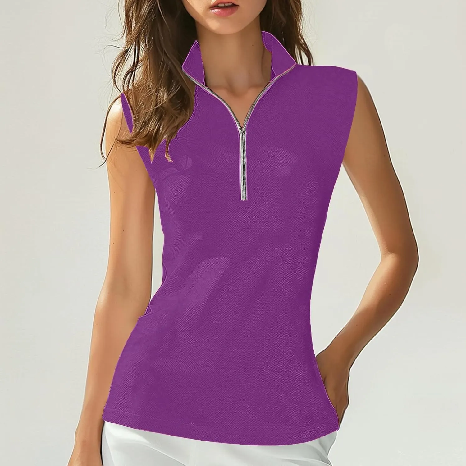 Women's Zip Up Tank Tops Sleeveless Golf Shirts Business Casual Tunics Top Mesh Athletic Workout Quick Dry Shirt