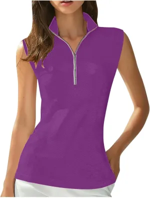 Women's Zip Up Tank Tops Sleeveless Golf Shirts Business Casual Tunics Top Mesh Athletic Workout Quick Dry Shirt