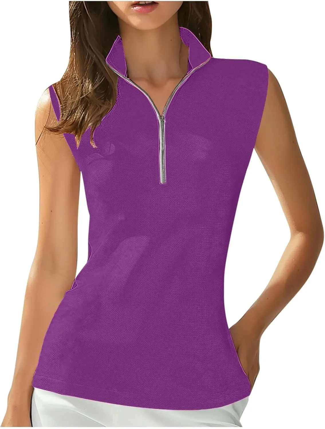 Women's Zip Up Tank Tops Sleeveless Golf Shirts Business Casual Tunics Top Mesh Athletic Workout Quick Dry Shirt