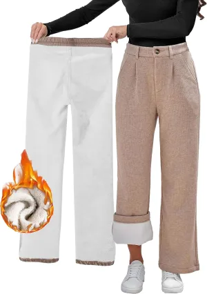 Yehopere Women's Fleece Sherpa Lined Winter Thermal Cashmere Kintted Wide Leg Dressy Warm Pants