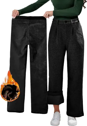 Yehopere Women's Fleece Sherpa Lined Winter Thermal Cashmere Kintted Wide Leg Dressy Warm Pants