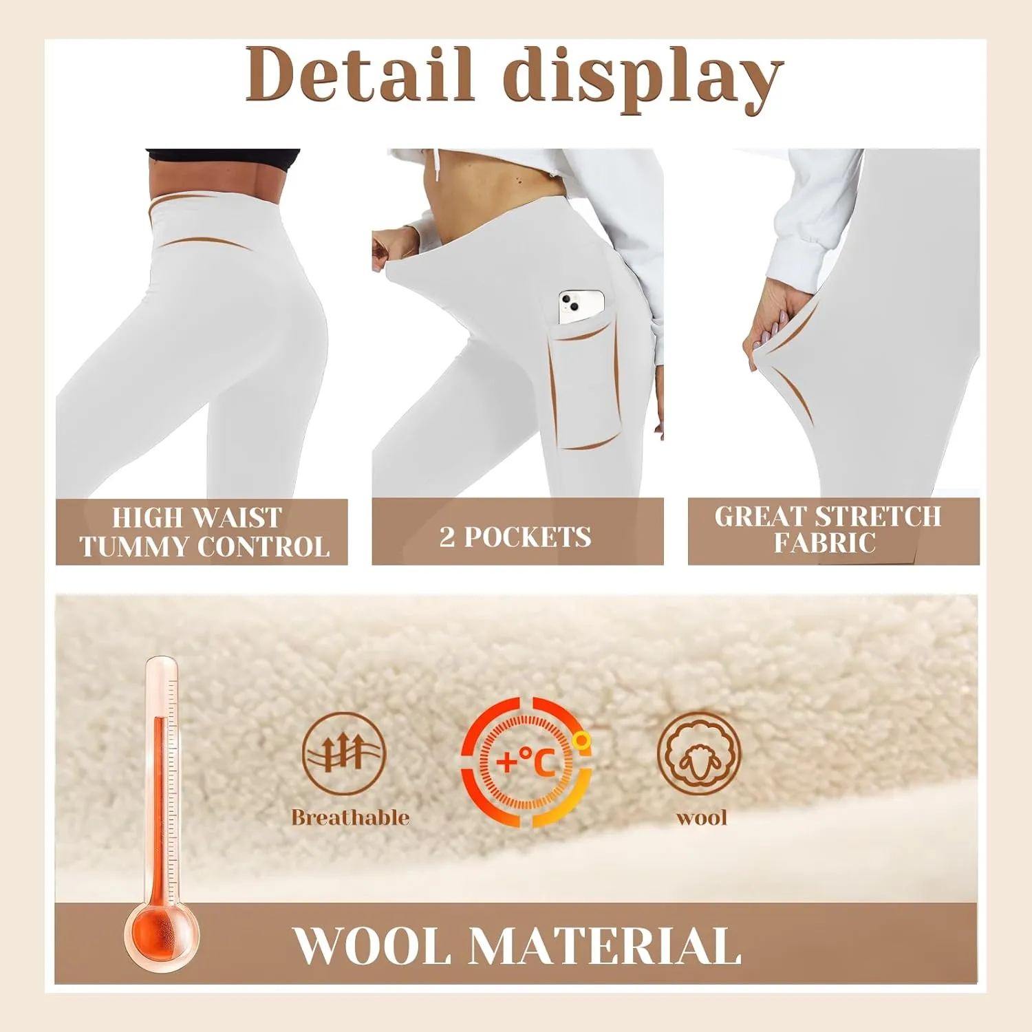 YOLIX 2 Pack Thick Fleece Lined Leggings Women with Pockets, Winter Black High Waisted Thermal Warm Yoga Pants