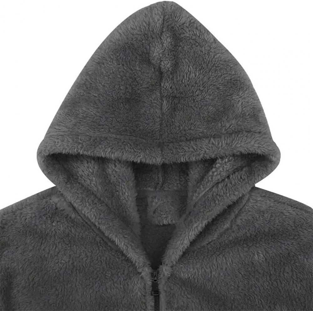 YTR6TW Men's Winter Zipper Coat Hooded Jacket Men's Plush Hooded Cardigan
