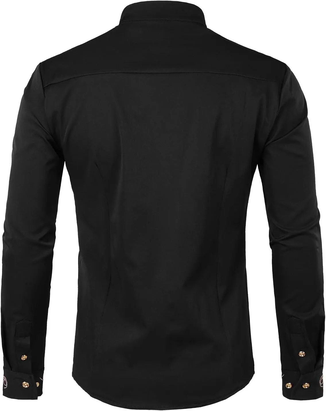 ZEROYAA Men's Luxury Gold Embroidery Design Slim Fit Long Sleeve Button Up Dress Shirts