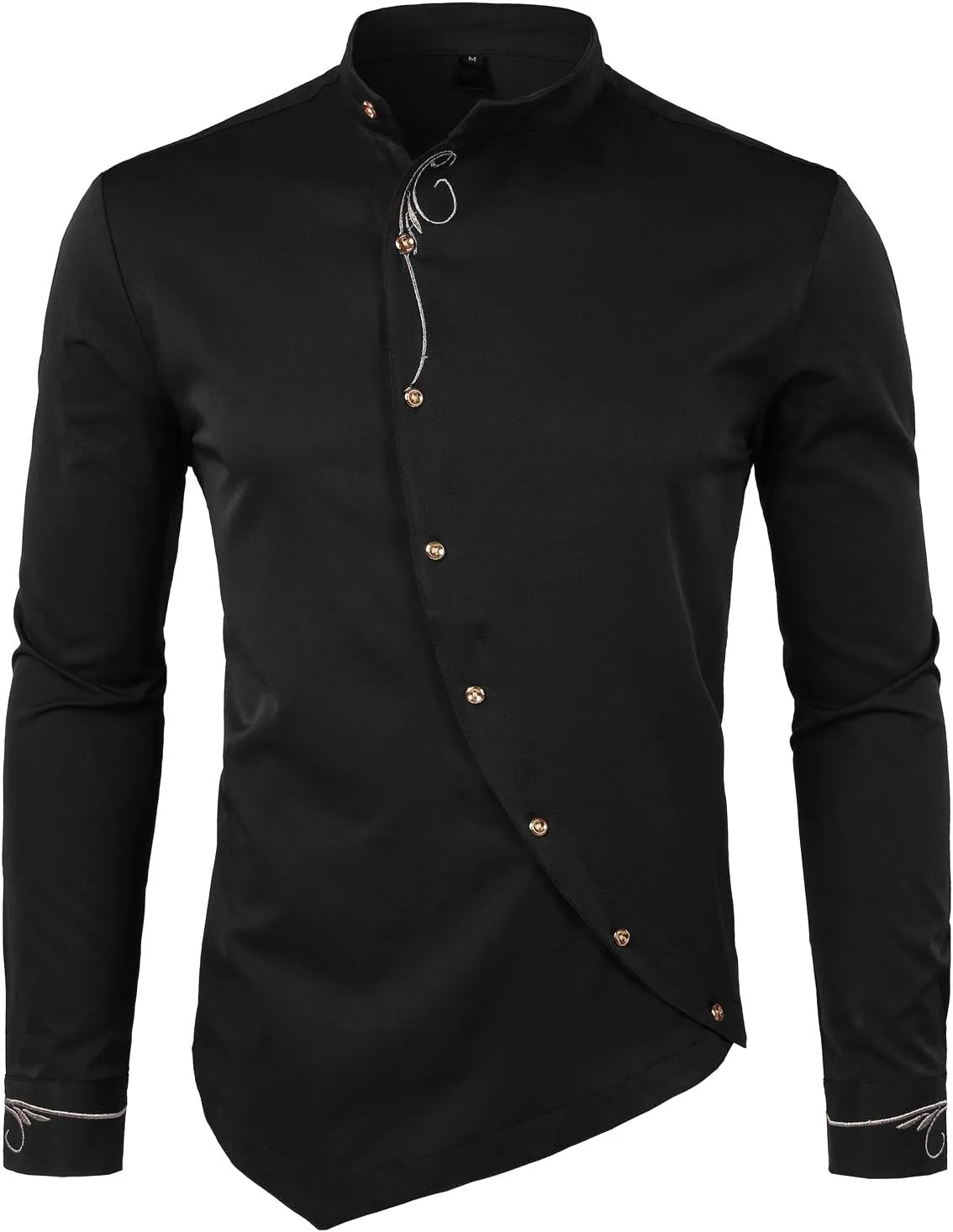 ZEROYAA Men's Luxury Gold Embroidery Design Slim Fit Long Sleeve Button Up Dress Shirts