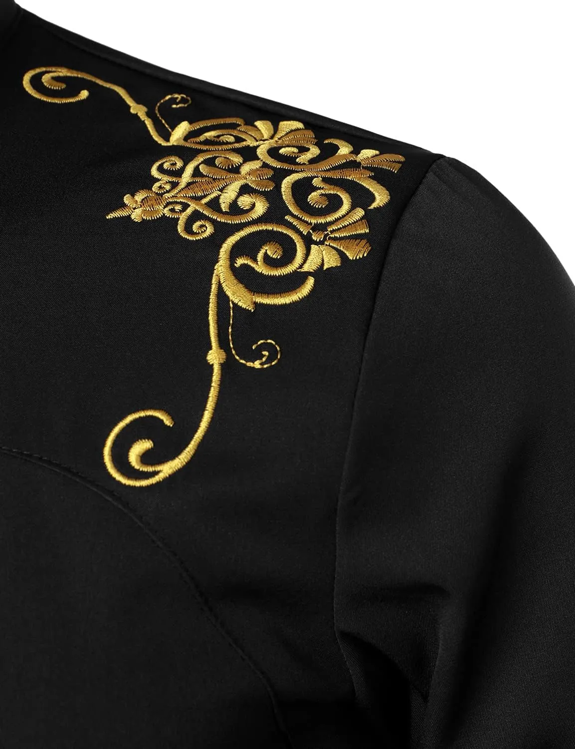 ZEROYAA Men's Luxury Gold Embroidery Design Slim Fit Long Sleeve Button Up Dress Shirts