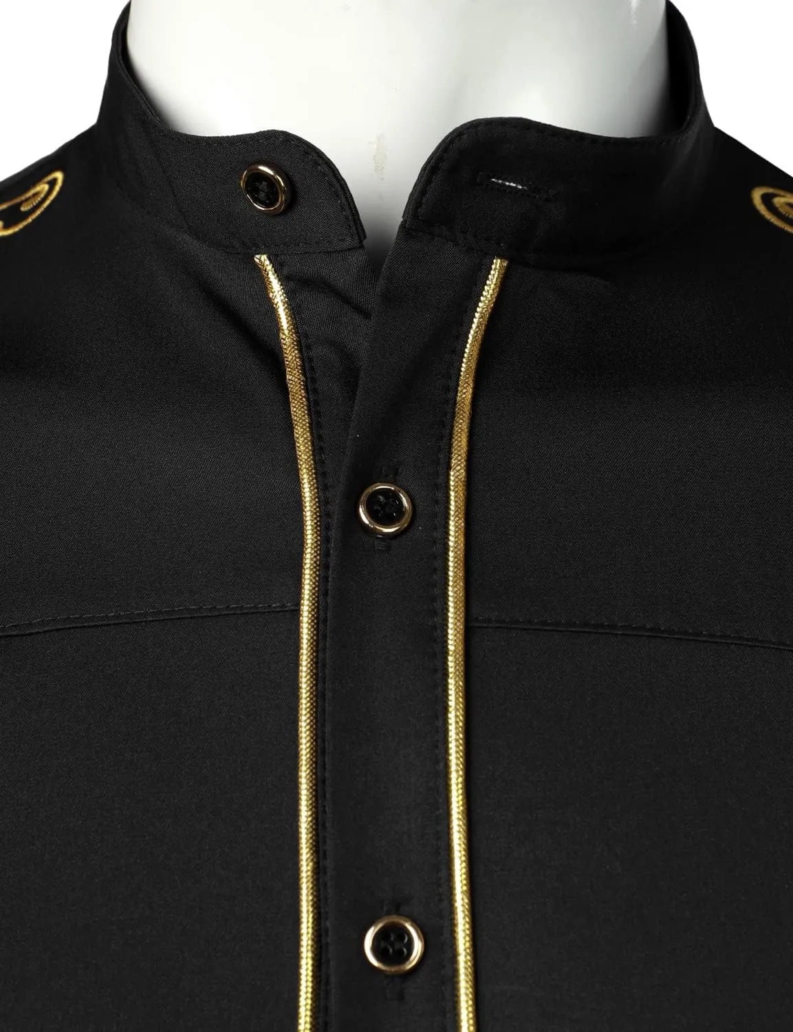 ZEROYAA Men's Luxury Gold Embroidery Design Slim Fit Long Sleeve Button Up Dress Shirts