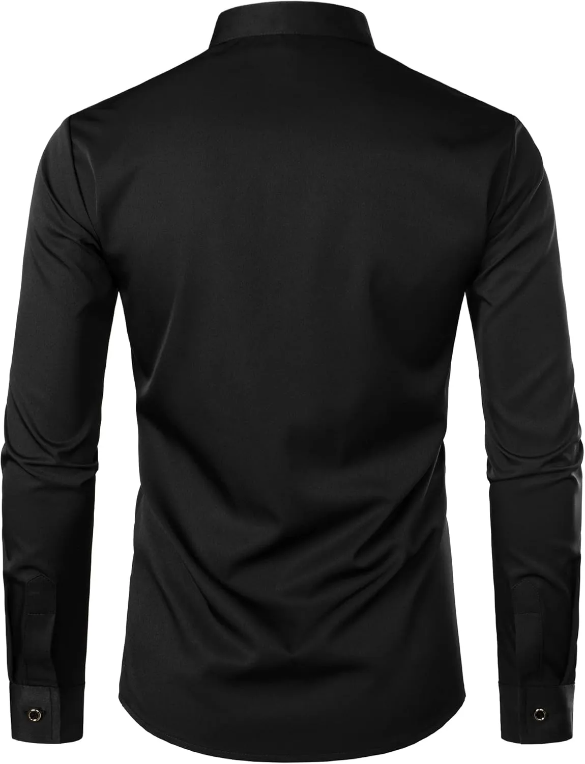 ZEROYAA Men's Luxury Gold Embroidery Design Slim Fit Long Sleeve Button Up Dress Shirts