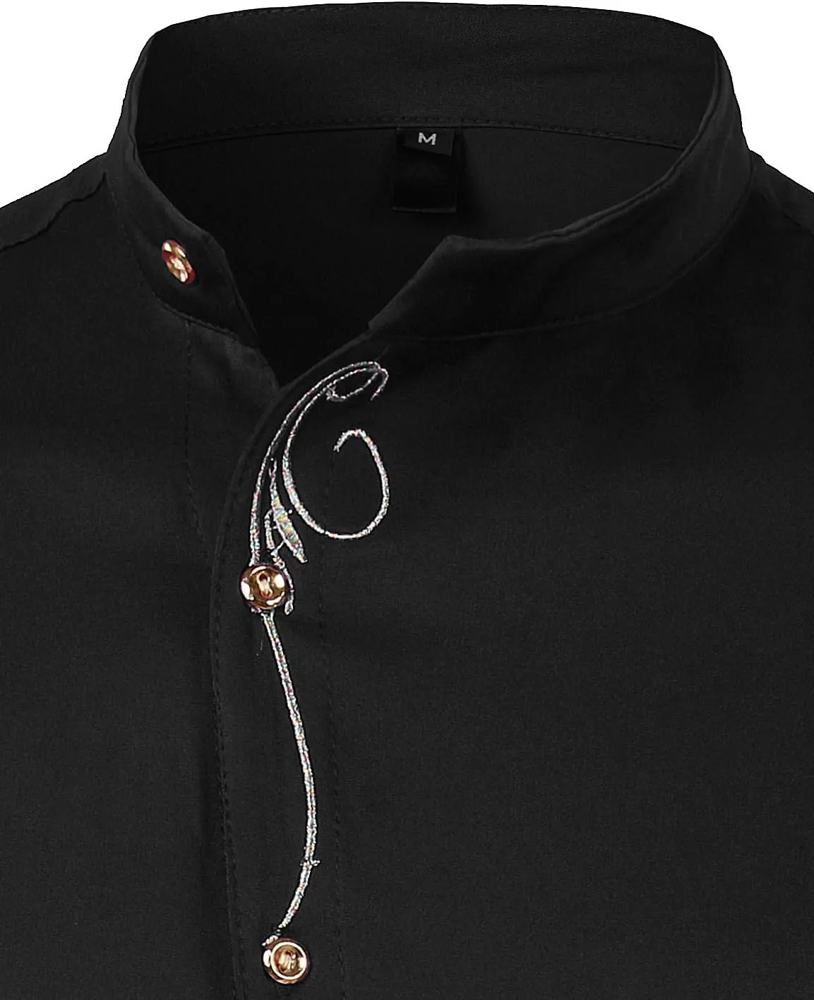 ZEROYAA Men's Luxury Gold Embroidery Design Slim Fit Long Sleeve Button Up Dress Shirts