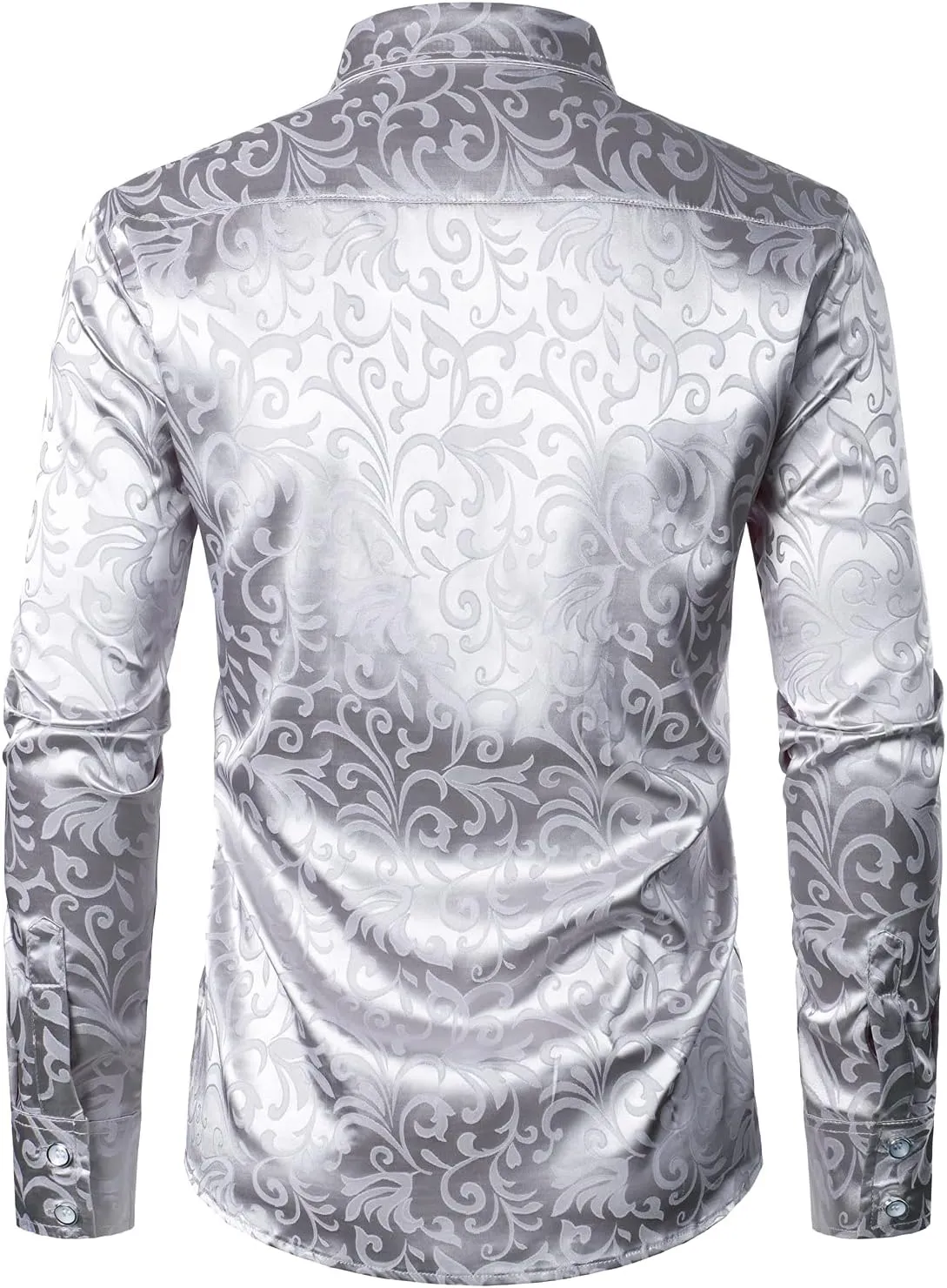 ZEROYAA Men's Luxury Jacquard Long Sleeve Dress Shirt Shiny Satin Slik Like Wedding Party Prom Shirts
