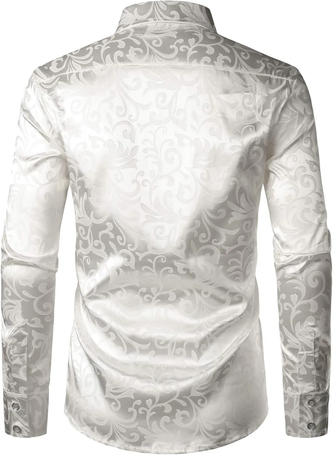 ZEROYAA Men's Luxury Jacquard Long Sleeve Dress Shirt Shiny Satin Slik Like Wedding Party Prom Shirts