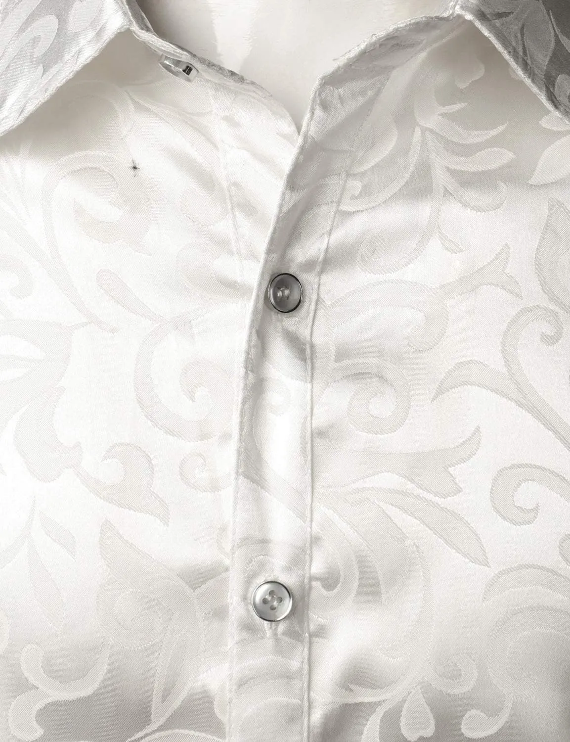 ZEROYAA Men's Luxury Jacquard Long Sleeve Dress Shirt Shiny Satin Slik Like Wedding Party Prom Shirts