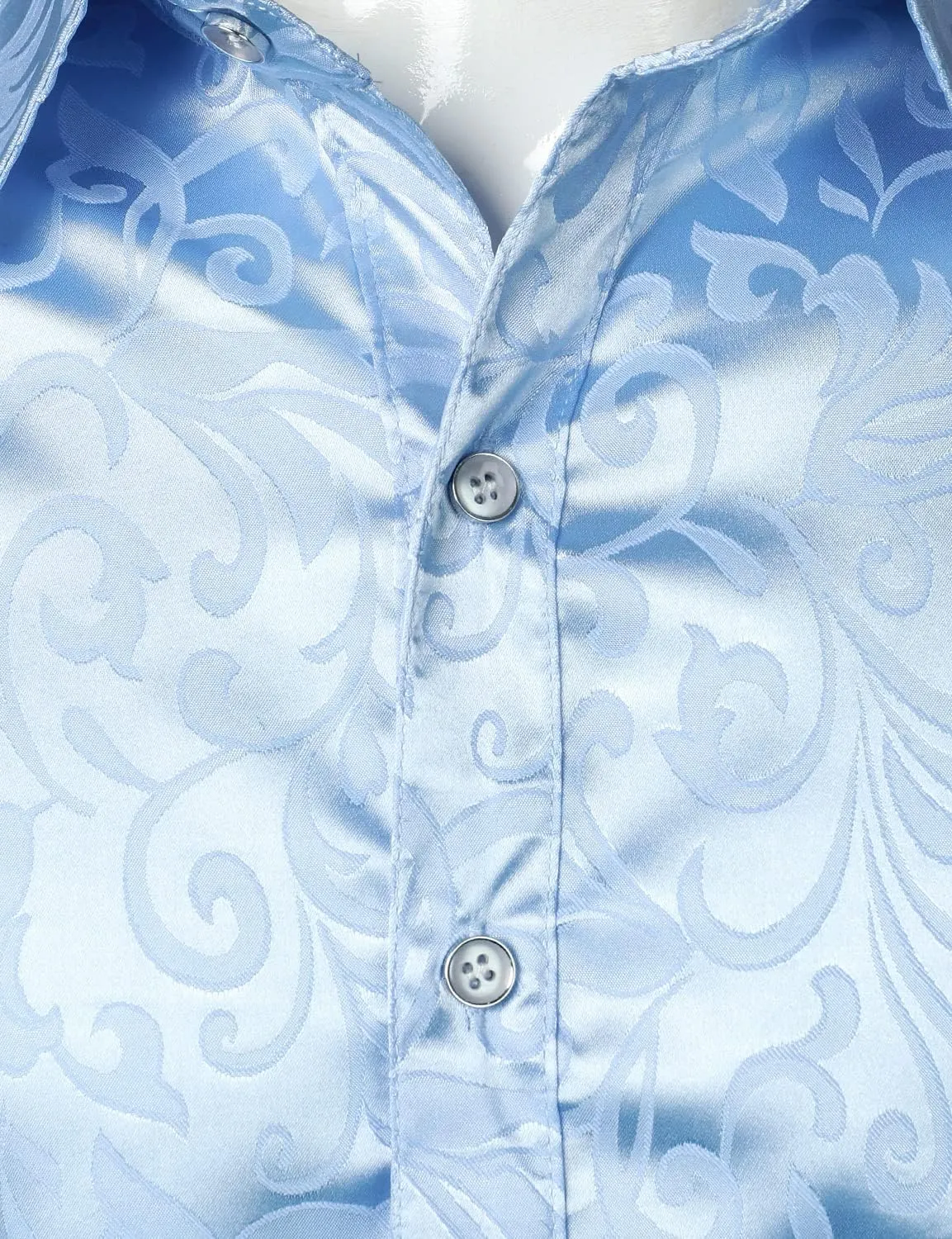 ZEROYAA Men's Luxury Jacquard Long Sleeve Dress Shirt Shiny Satin Slik Like Wedding Party Prom Shirts