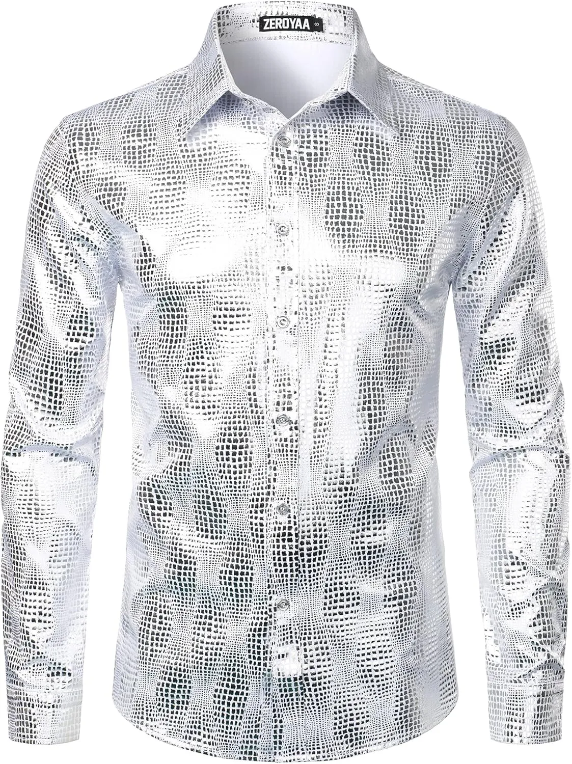 ZEROYAA Men's Luxury Paisley Dress Shirt Shiny Floral Printed Button Down Shirts for Party Prom