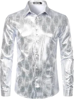 ZEROYAA Men's Luxury Paisley Dress Shirt Shiny Floral Printed Button Down Shirts for Party Prom