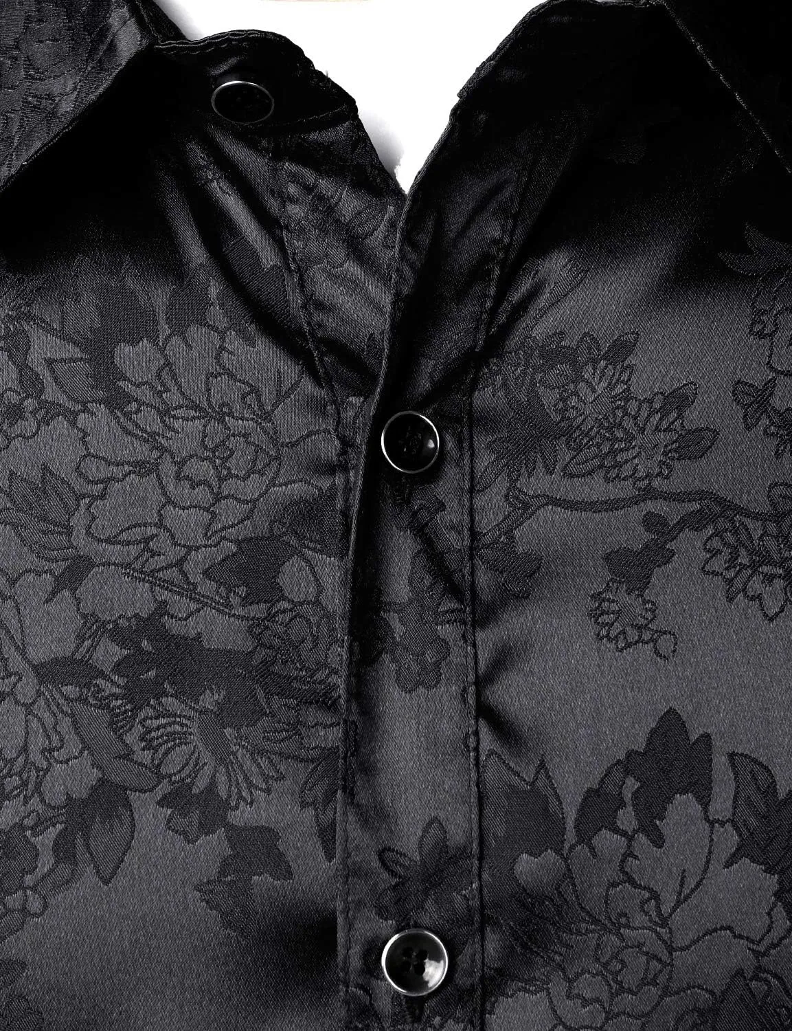 ZEROYAA Men's Shiny Satin Rose Floral Jacquard Long Sleeve Button Up Dress Shirts for Party Prom