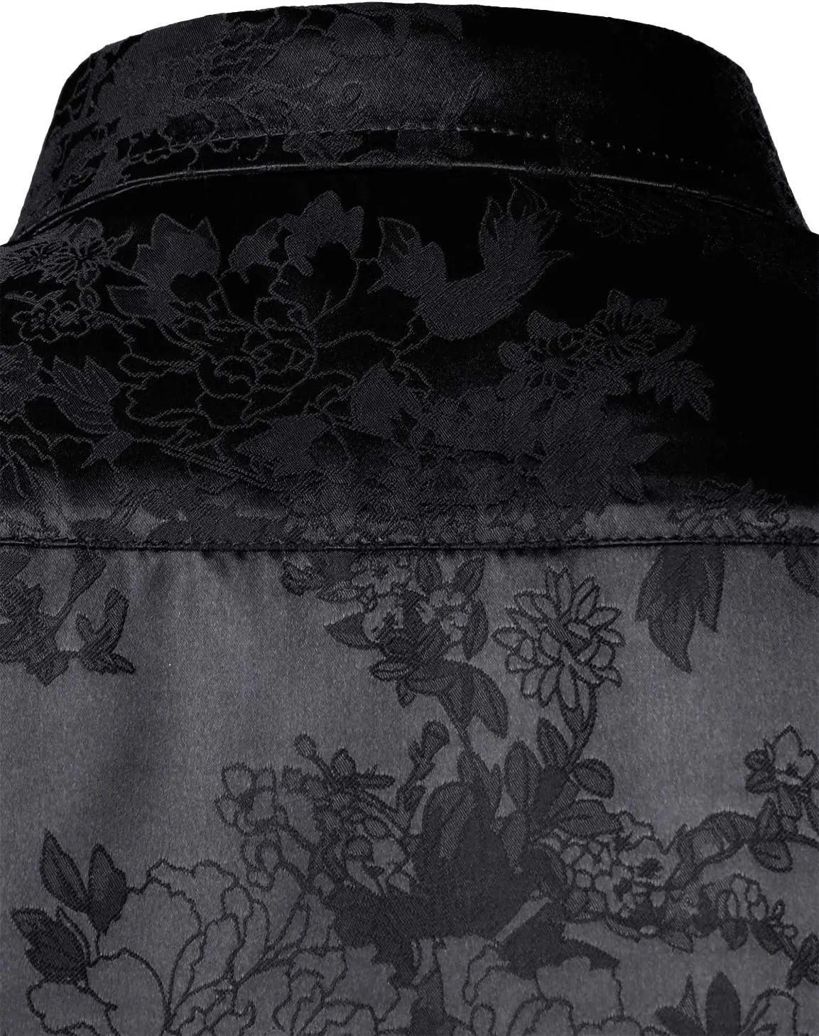 ZEROYAA Men's Shiny Satin Rose Floral Jacquard Long Sleeve Button Up Dress Shirts for Party Prom