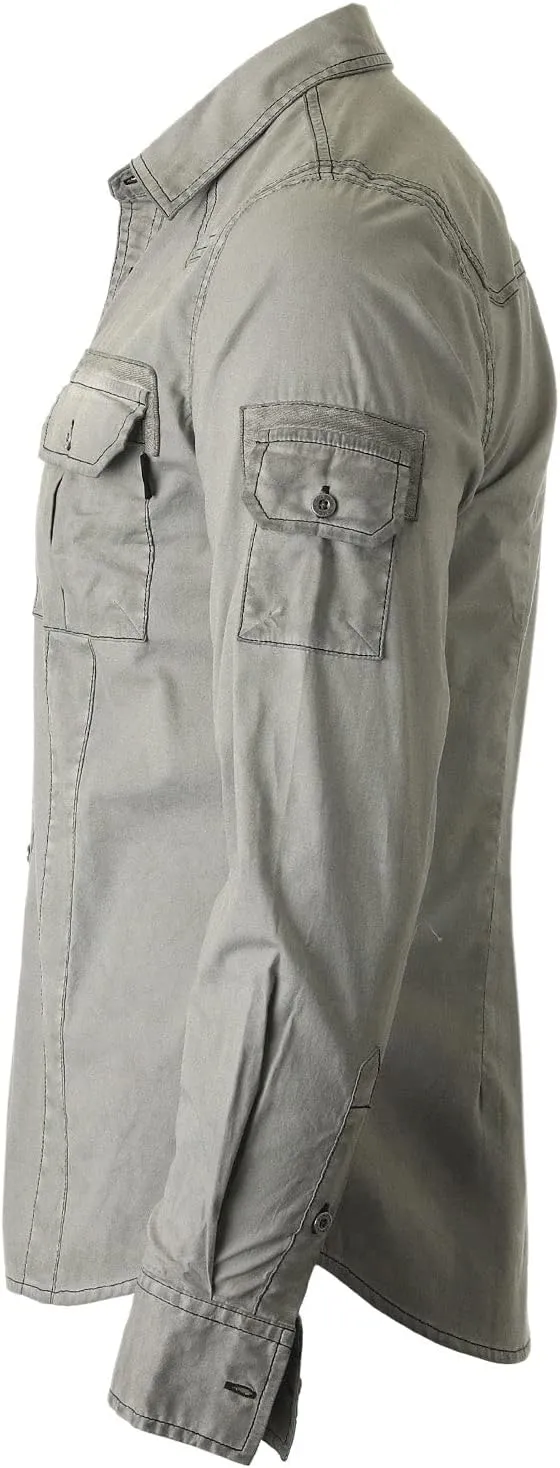 ZIMEGO Mens Military Shirt - Long Sleeve Stretch Casual Button Down for Men
