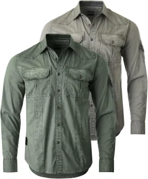 ZIMEGO Mens Military Shirt - Long Sleeve Stretch Casual Button Down for Men