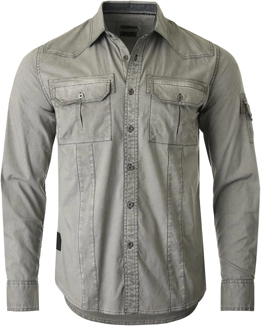 ZIMEGO Mens Military Shirt - Long Sleeve Stretch Casual Button Down for Men