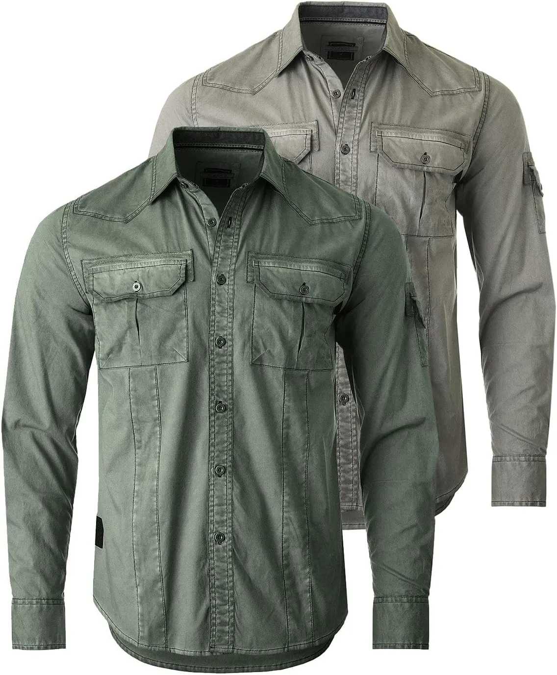 ZIMEGO Mens Military Shirt - Long Sleeve Stretch Casual Button Down for Men